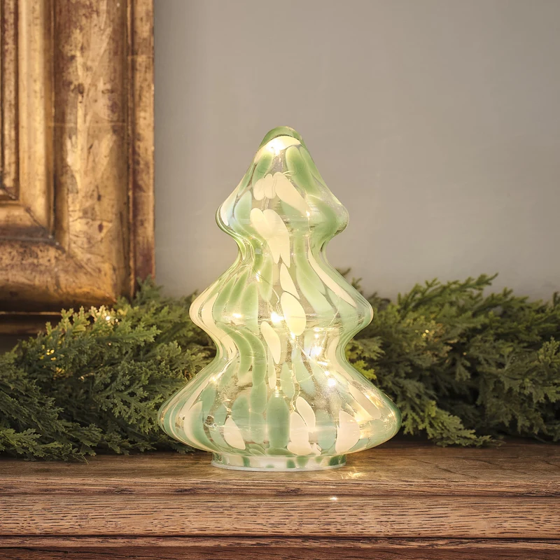 Grüner LED-Deko-Weihnachtsbaum aus Konfettiglas