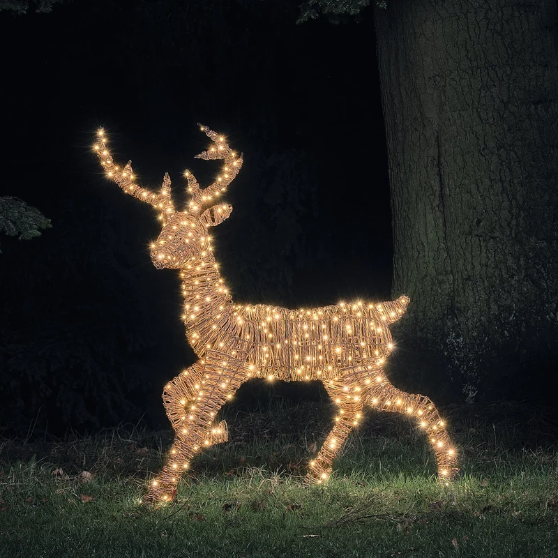 125 cm Pateley Rattan Bicolor LED-Rentier mit 380 Mikro-LEDs