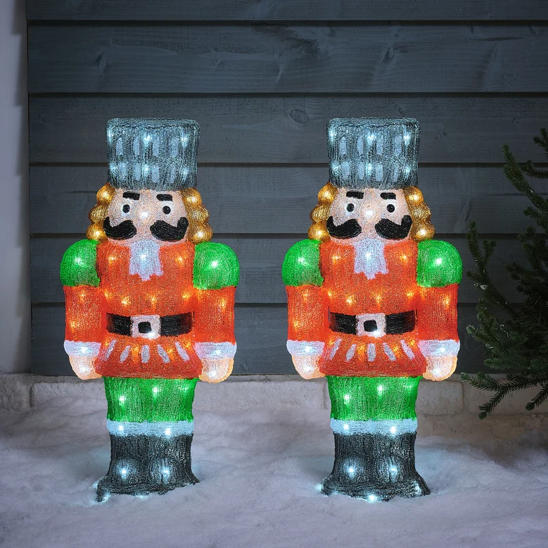 2er Set LED-Nussknacker aus Acryl 58 cm mit Timer für den Außenbereich