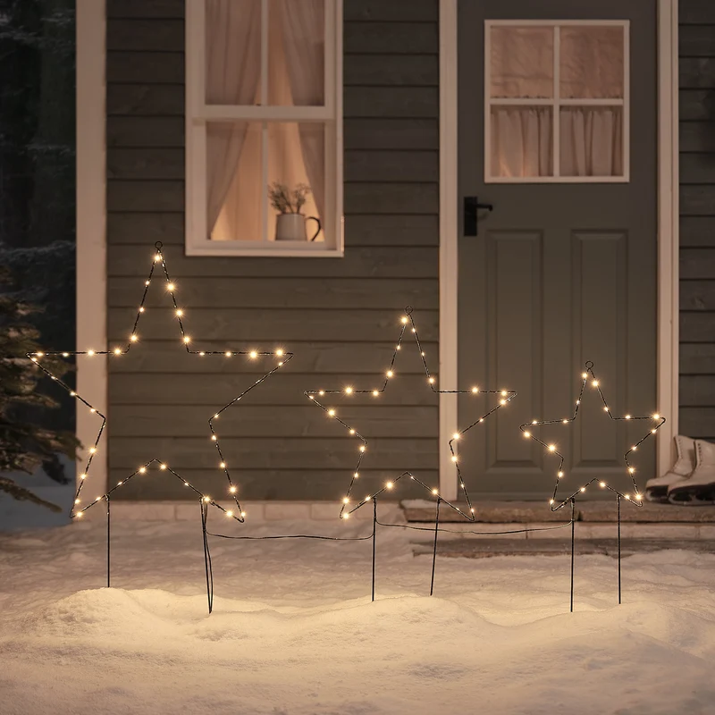 3er-Set Osby LED-Stern-Gartenstecker in Schwarz mit warmweißen Mikro-LEDs