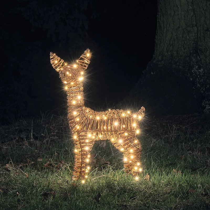 Pateley Bicolor LED-Rehkitz aus Rattan mit 110 LEDs