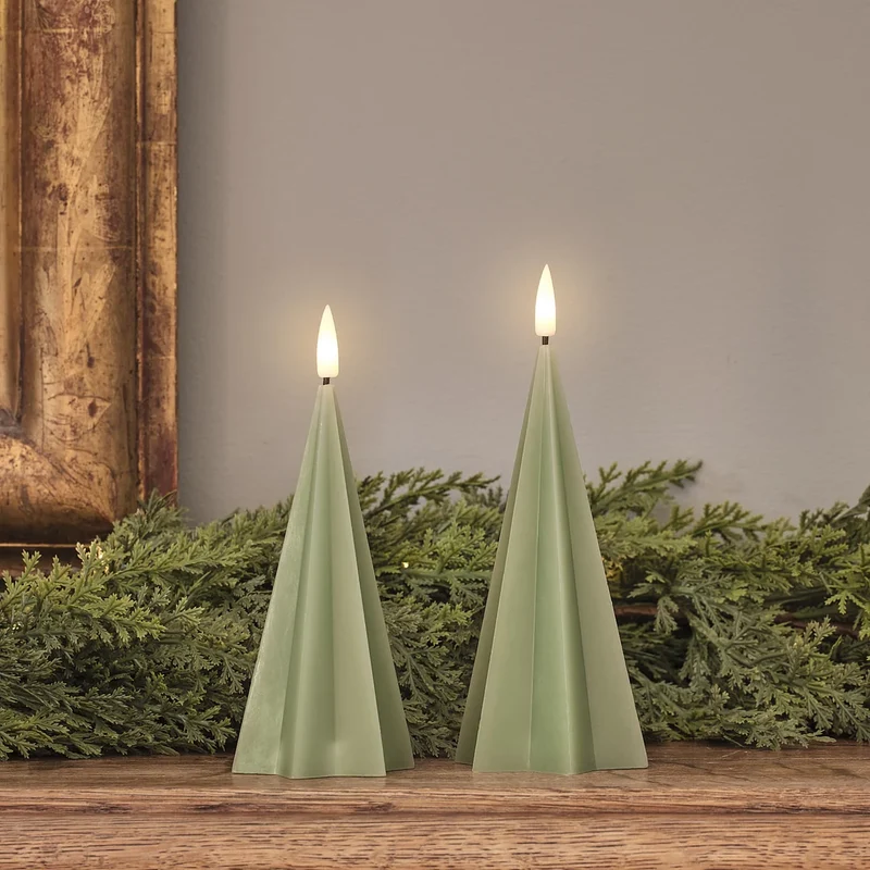 2er Set TruGlow® LED-Tannenbaum-Kerzen mit Fernbedienung in Grün